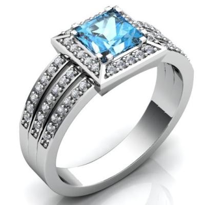 Кольцо с бриллиантами и топазом Swiss Blue R1186