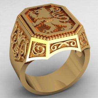 Перстень мужской из красного золота "Лев с геральдикой"