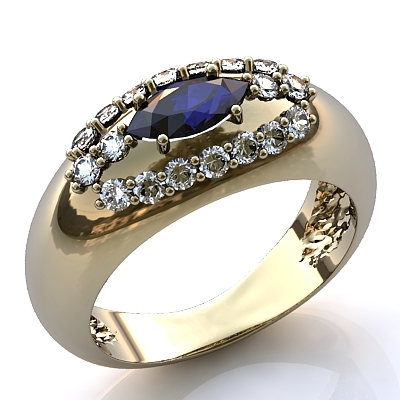 Кольцо с топазом London Blue и бриллиантами R187
