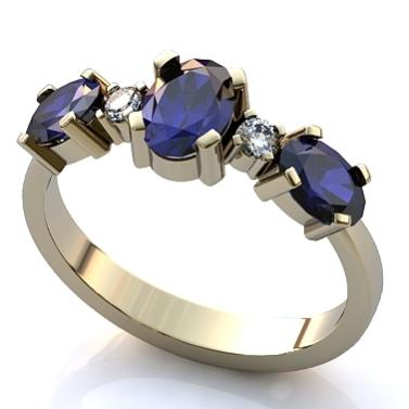 Кольцо с топазами Swiss Blue и бриллиантами R149
