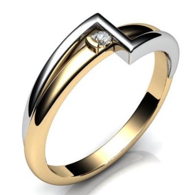 Золотое кольцо "Зиг-Заг" с бриллиантом R755