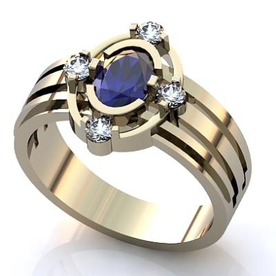 Кольцо с топазом London Blue и бриллиантами R175