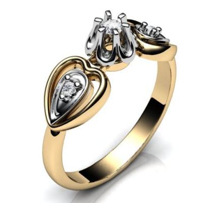 Кольцо "Два сердца" с бриллиантами R745
