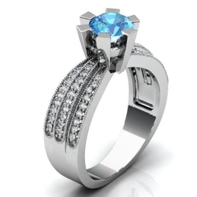 Кольцо с бриллиантами и топазом Swiss Blue R1187