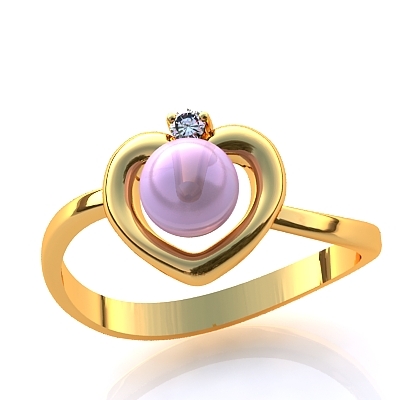Кольцо "Сердце" с жемчугом и бриллиантом R444